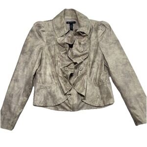 INC‎ International Concepts Beige Snake Skin Pattern Ruffle Blazer Jacket size L